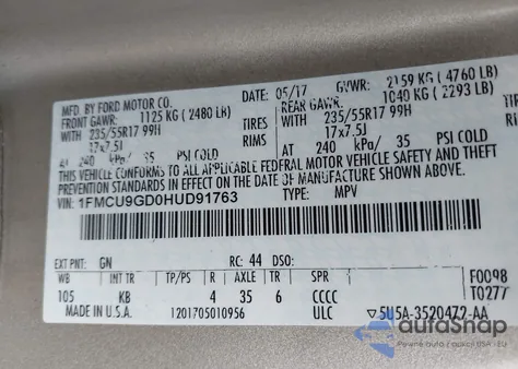 2017 Ford Escape Se from USA, damaged, VIN 1FMCU9GD0HUD91763